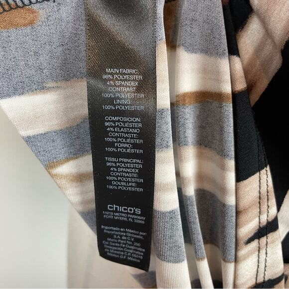 Chico's Travelers Brown Tan Black Animal Print Mixed Media Top 2 - Picture 7 of 8